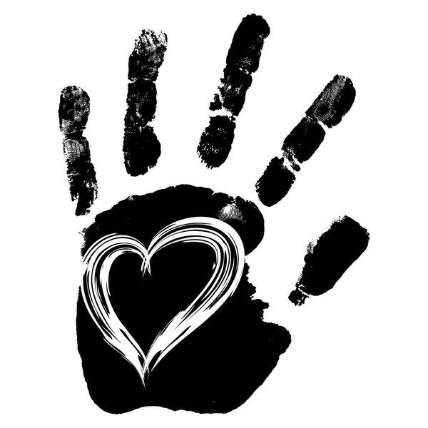 human hand print with heart sign