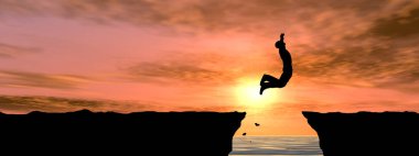 erkek siluet uçurum boşluk atlama