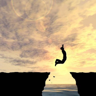 erkek siluet uçurum boşluk atlama