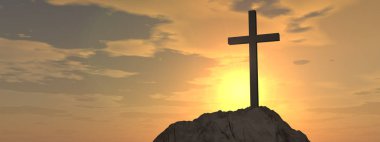 günbatımı gökyüzü karşı dini haç sembolü