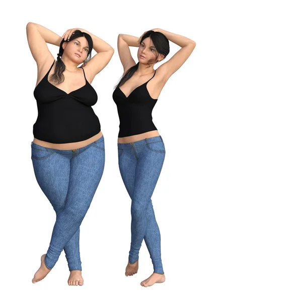 Fat woman vs slim woman — Stock Photo, Image