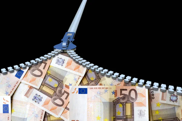 Металева блискавка з євро банкнотами — стокове фото