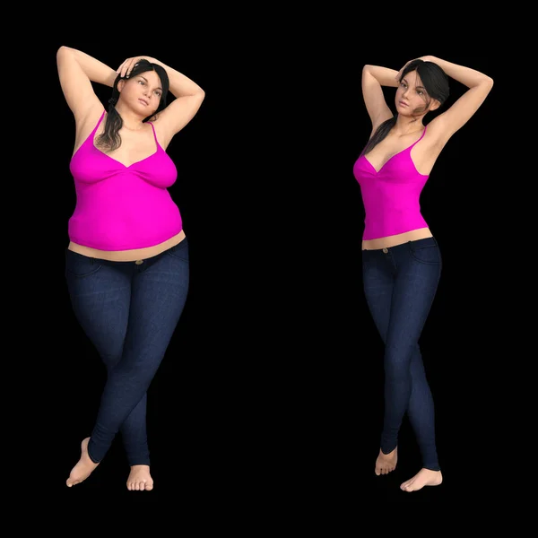 뚱뚱한 여자 vs 슬림 여성 — 스톡 사진
