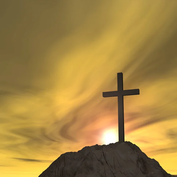 Religiös cross symbol mot solnedgång sky — Stockfoto