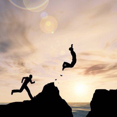 genç adam siluet uçurumdan atlama