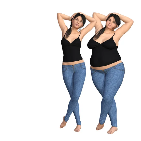 Overweight vs slim fit young woman — Stock Photo, Image