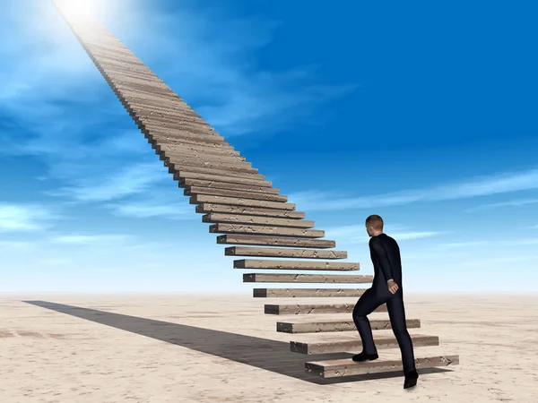 Hombre de negocios caminando por las escaleras al cielo —  Fotos de Stock