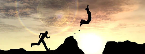 Men jumping from cliff — Stock Photo, Image
