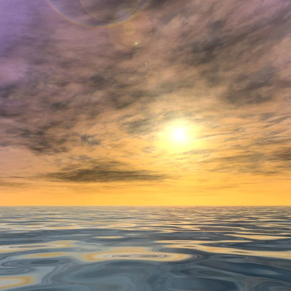 Sonne nah am Horizont und Meer — Stockfoto