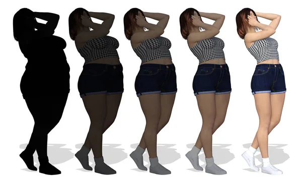 Παχύσαρκες γυναίκες με slim fit υγιές σώμα — Φωτογραφία Αρχείου