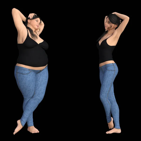 Übergewicht gegen schlanke junge Frau — Stockfoto