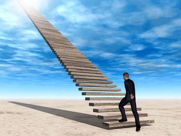 Zakenman lopen op de trap naar de hemel — Stockfoto