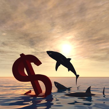 Deniz ve köpekbalıkları batan Doları sembolü