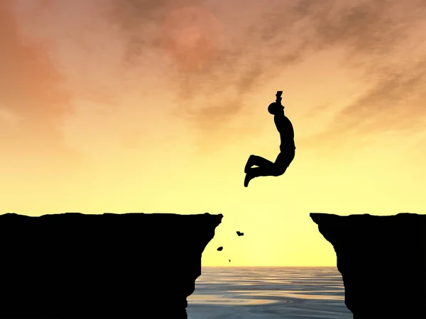 Man jumping from cliff — Stock Photo, Image