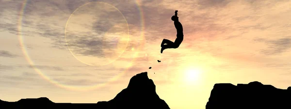 Homme sautant de la falaise — Photo