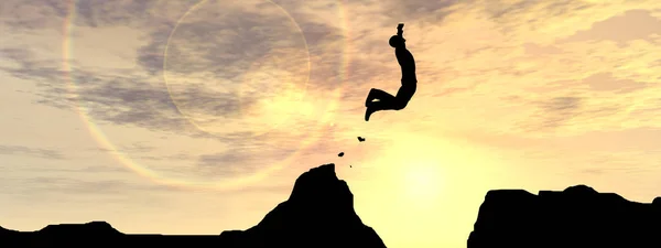 Человек, прыгающий со скалы — стоковое фото