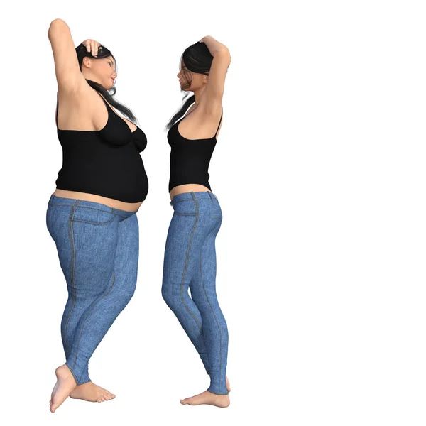 Sobrepeso vs delgado ajuste mujer joven — Foto de Stock