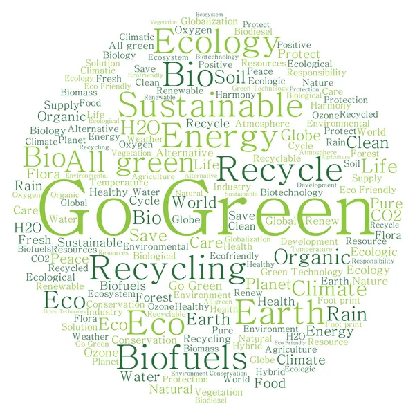 Grüne Ökologie und Naturschutz Wortwolke — Stockfoto