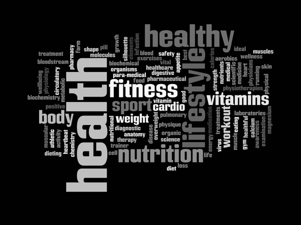 Gezondheid voeding of sport word cloud — Stockfoto