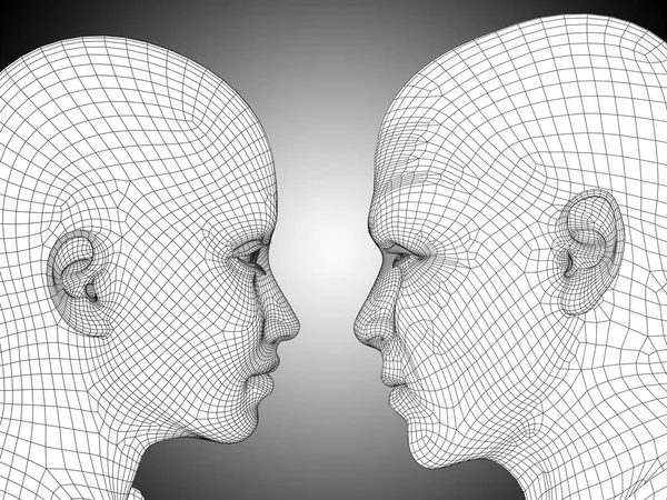 wireframe male and female heads