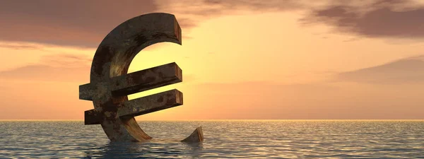 euro currency sign sinking in ocean