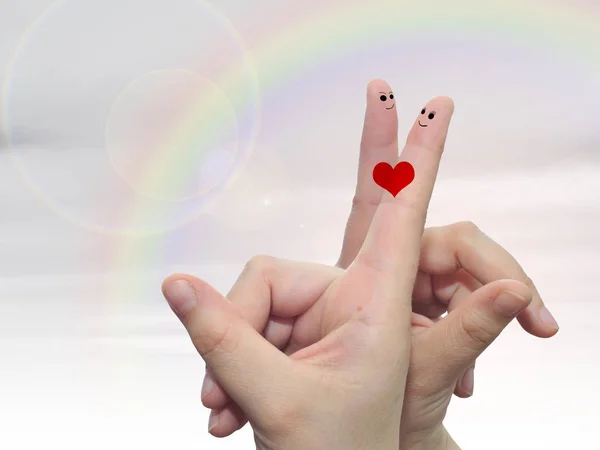 Fingers with red heart and smiley faces — Stock Photo, Image