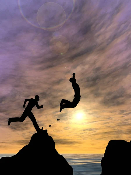 Men jumping from cliff — Stock Photo, Image