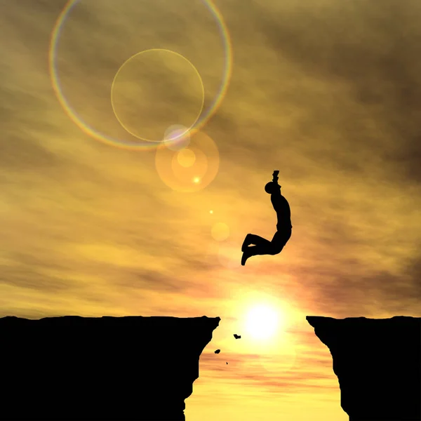 Jongeman silhouet springen van cliff — Stockfoto