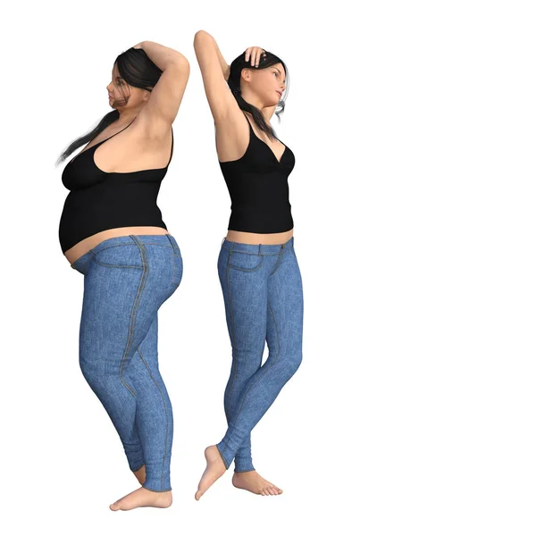 Túlsúlyos vs slim fit fiatal nő — Stock Fotó
