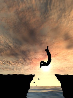 Cliff işadamı siluet atlamak