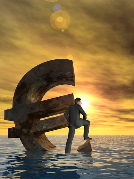 N valuta euro simbolo affondamento in mare — Foto Stock