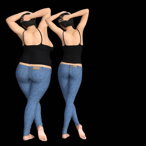 Dicke Frau gegen schlanke Frau — Stockfoto