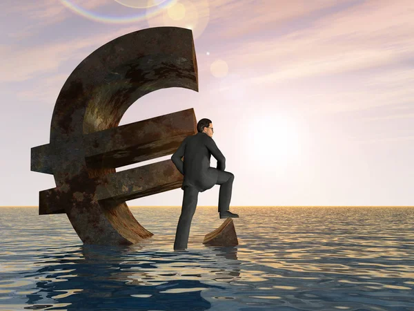 N currency euro symbol sinking in sea — Stock Photo, Image