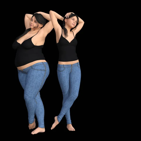 Donna grassa vs donna magra — Foto Stock