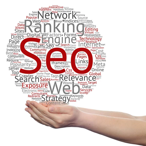 SEO word cloud in hands — Stock Photo, Image