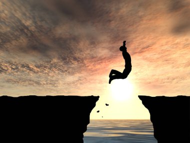 Cliff işadamı siluet atlamak