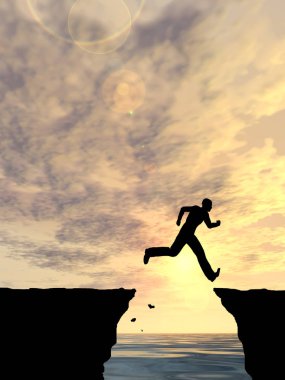 Cliff işadamı siluet atlamak