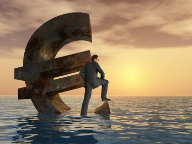 Denizde batan n para birimi euro simgesi