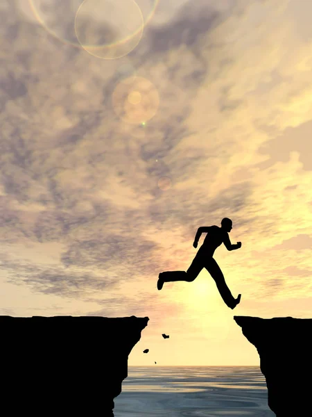Businessman silhouette jump from cliff — Stock Photo, Image