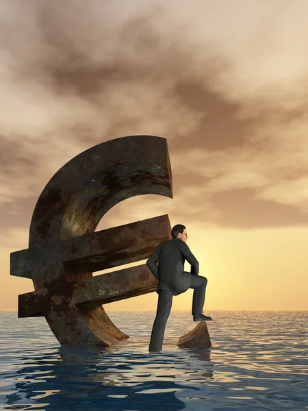 N valuta euro simbolo affondamento in mare — Foto Stock