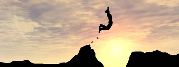 Silueta de hombre de negocios saltar desde el acantilado — Foto de Stock