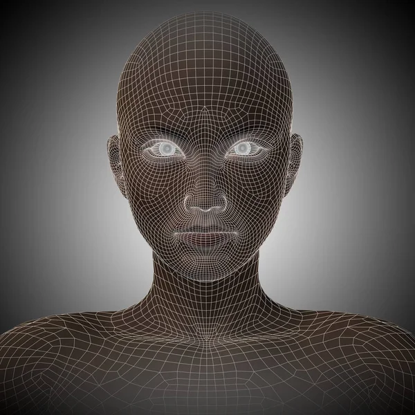 Wireframe jovem rosto humano — Fotografia de Stock