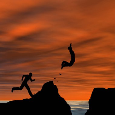 genç adam siluet uçurumdan atlamak 