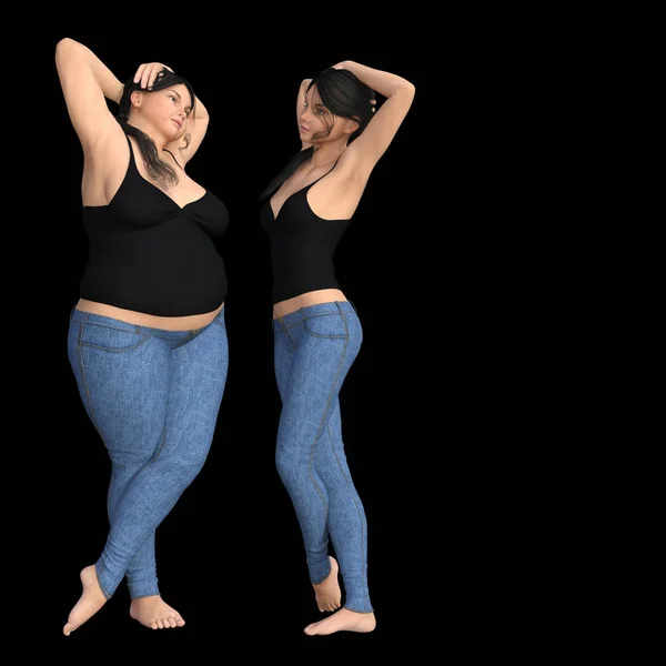 Overweight vs slim young woman — Stock Photo, Image