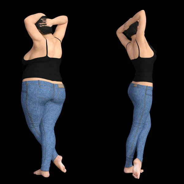 과 체중 vs 슬림 젊은 여성 — 스톡 사진