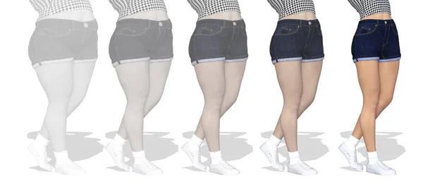 Štíhlá mladá žena s nadváhou vs — Stock fotografie