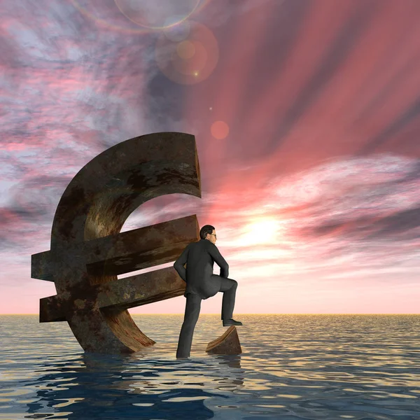 Euro symbol sinking in sea — Stock Photo, Image