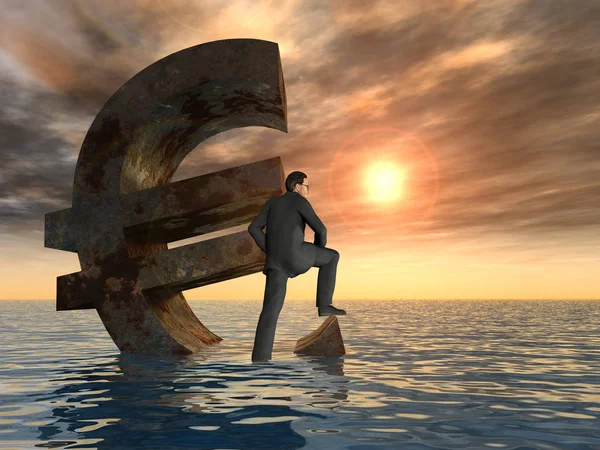 Euro symbol sinking in sea — Stock Photo, Image