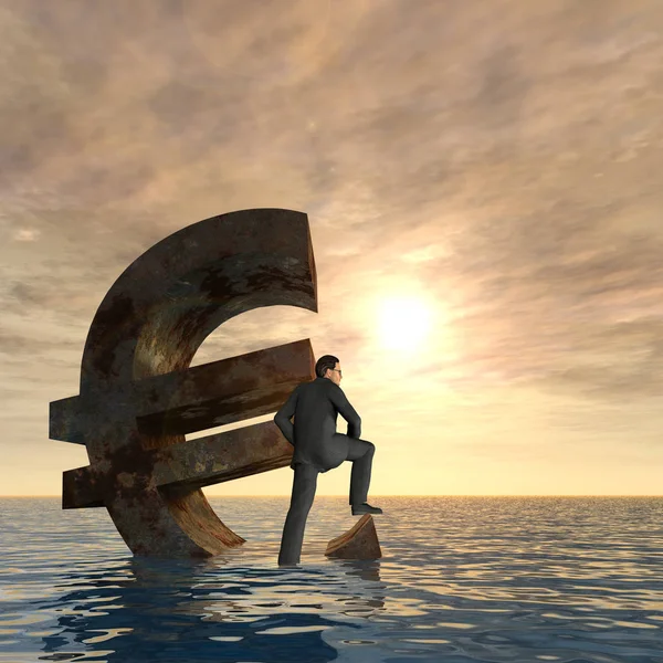 Euro symbol sinking in sea — Stock Photo, Image