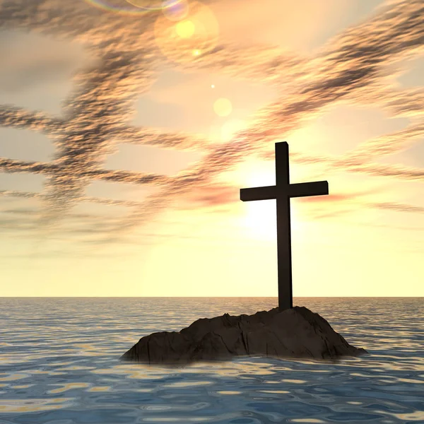 바위에 기독교 십자가 서 — 스톡 사진